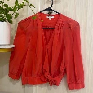 Madewell XS Silk Coral tie shirt women size